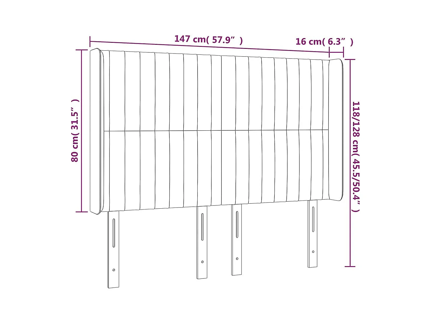 Tête de lit à LED Gris foncé 147x16x118/128 cm Tissu
