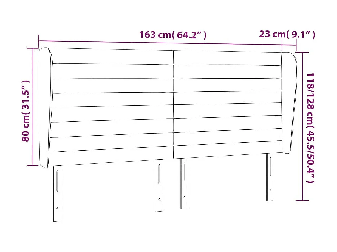 Hoofdbord met vleugels Zwart 163x23x118/128 cm Stof