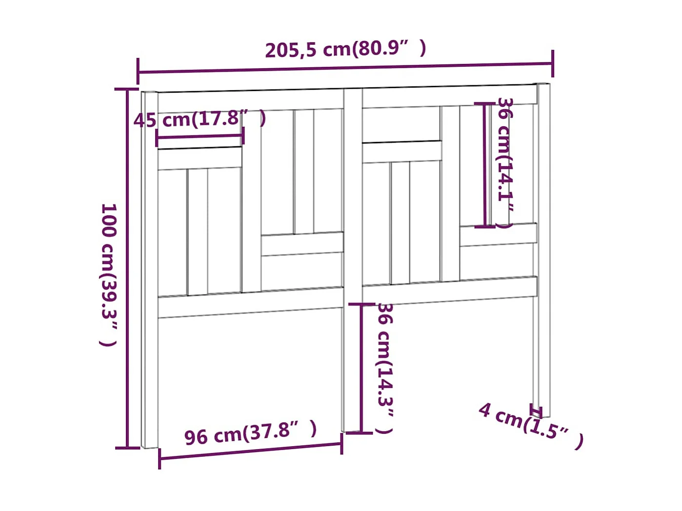 Wit hoofdbord 205,5x4x100 cm Massief grenenhout