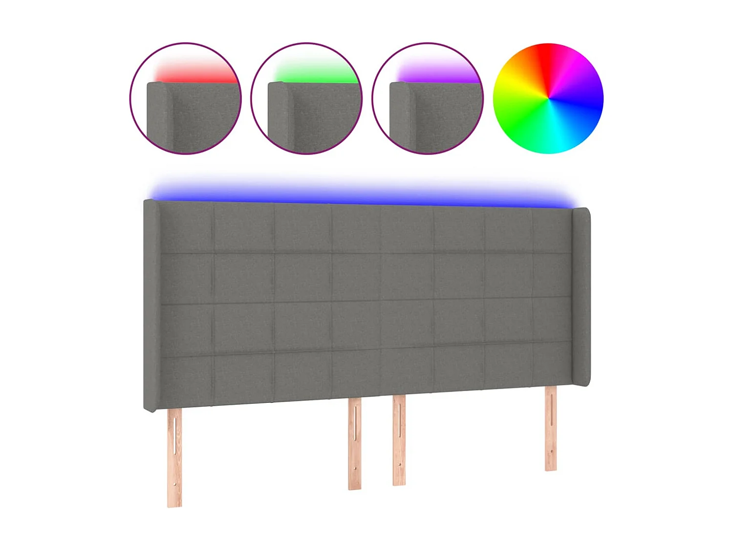 Cabecero LED Gris oscuro 163x16x118/128 cm Tela