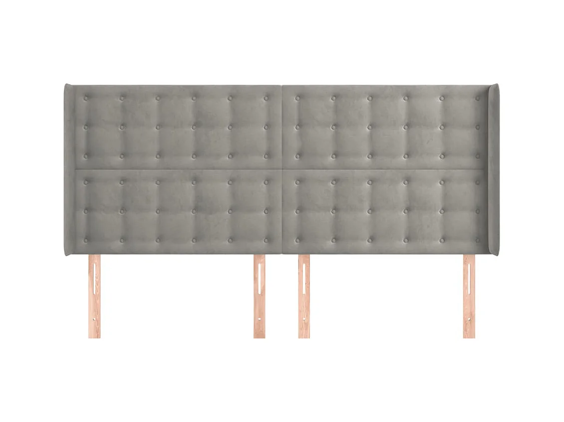 Hoofdbord met vleugels Lichtgrijs 183x16x118/128 cm Fluweel