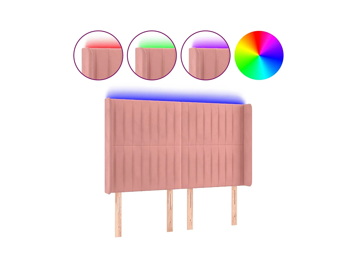 Cabecero LED Rosa 147x16x118/128 cm Terciopelo