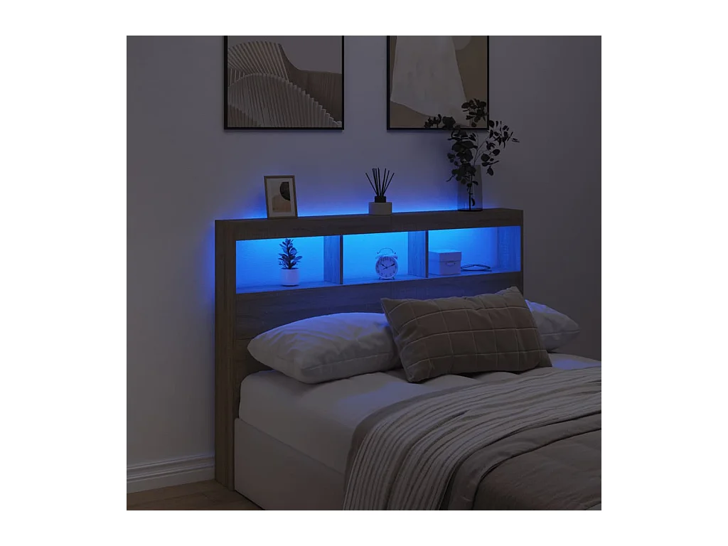 Hoofdbord kledingkast met LED Sonoma eiken 140x17x102 cm