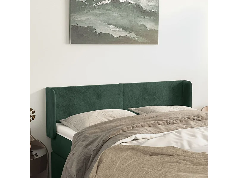 Tête de lit avec oreilles Vert foncé 147x16x78/88 cm Velours