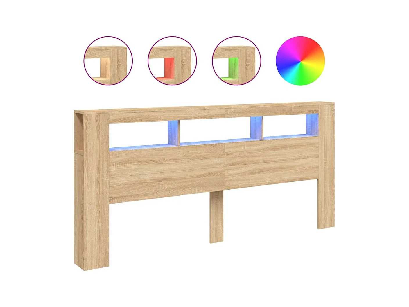 Sonoma eiken LED hoofdbord 220x18,5x103,5cm bewerkt hout