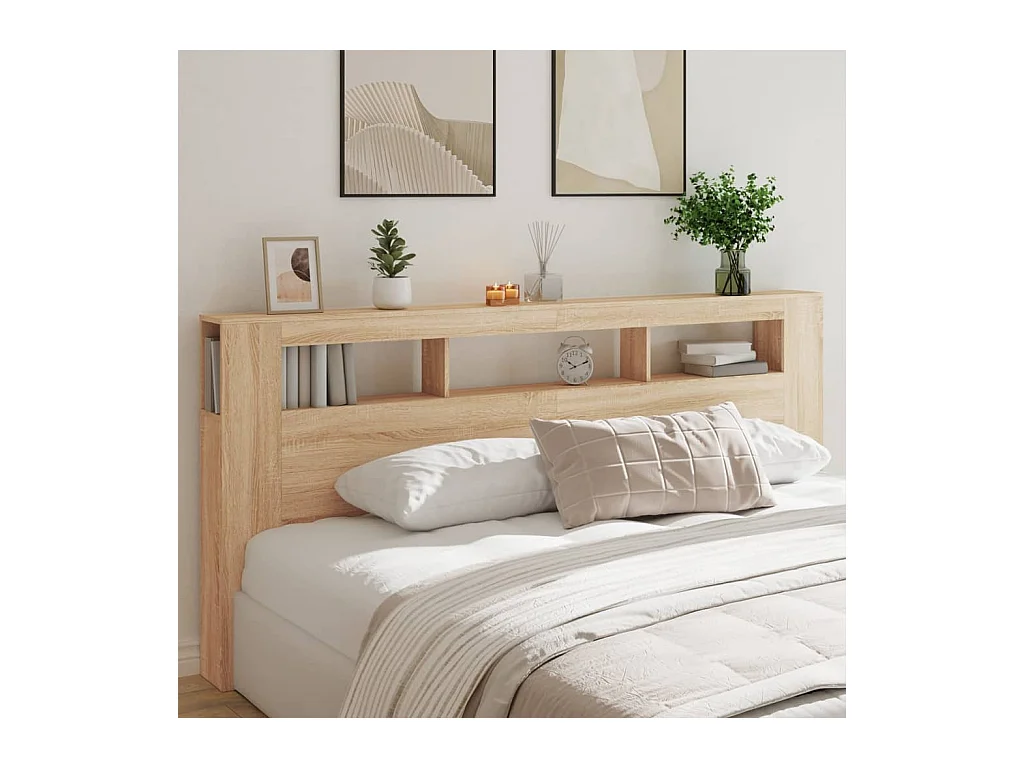 Sonoma eiken LED hoofdbord 220x18,5x103,5cm bewerkt hout