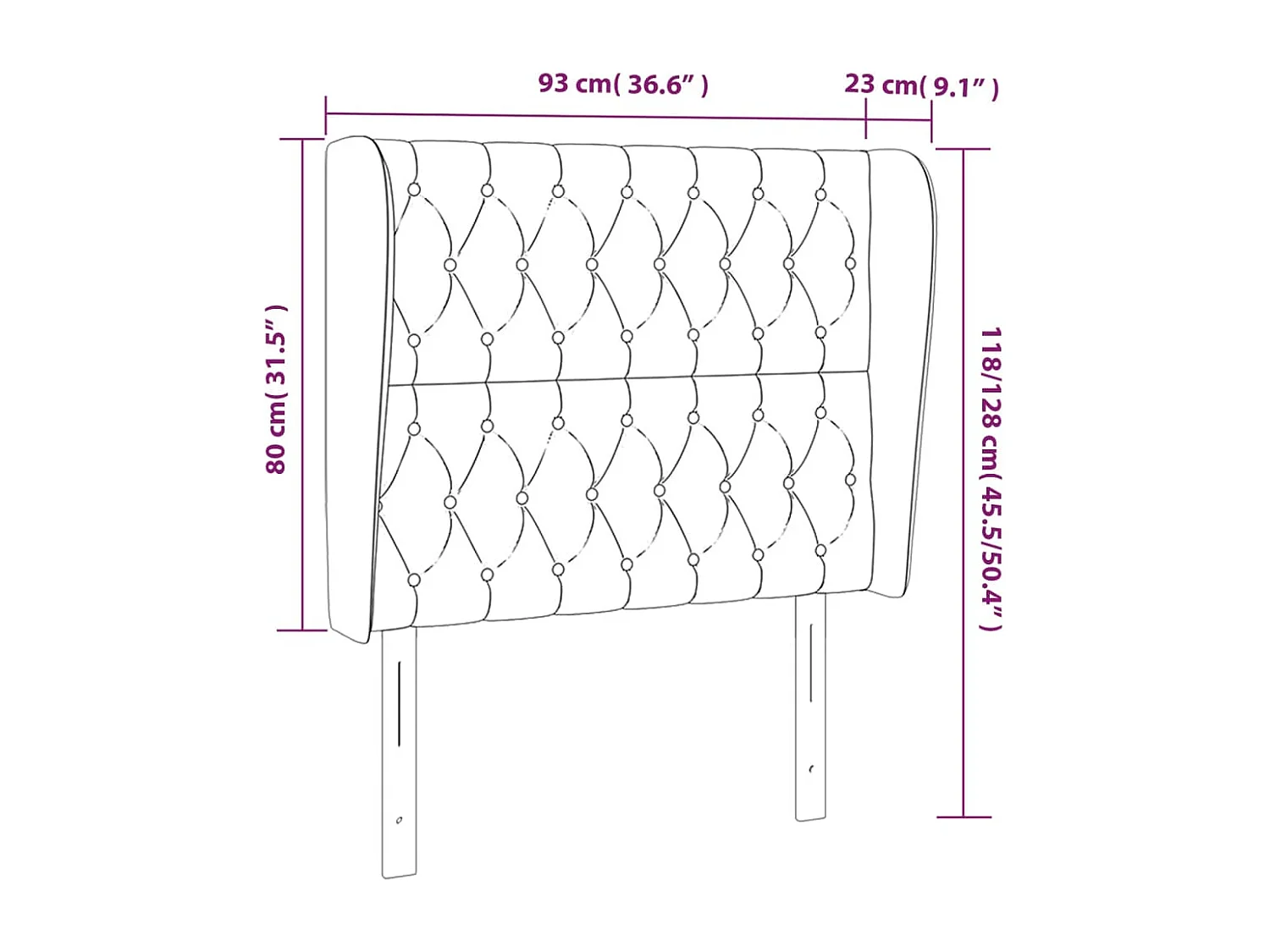 Hoofdbord met vleugels Lichtgrijs 93x23x118/128 cm Fluweel