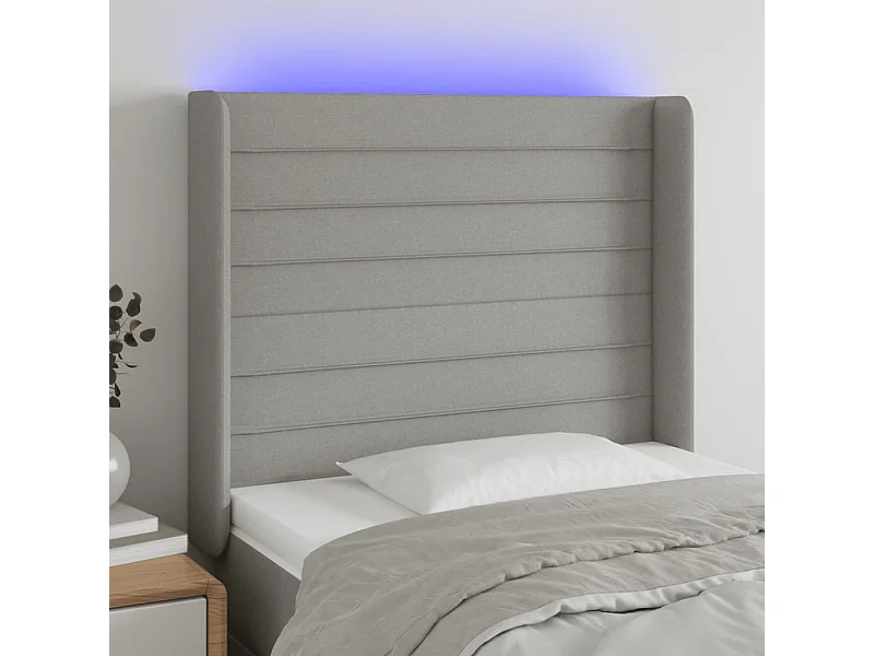 Tête de lit à LED Gris clair 93x16x118/128 cm Tissu