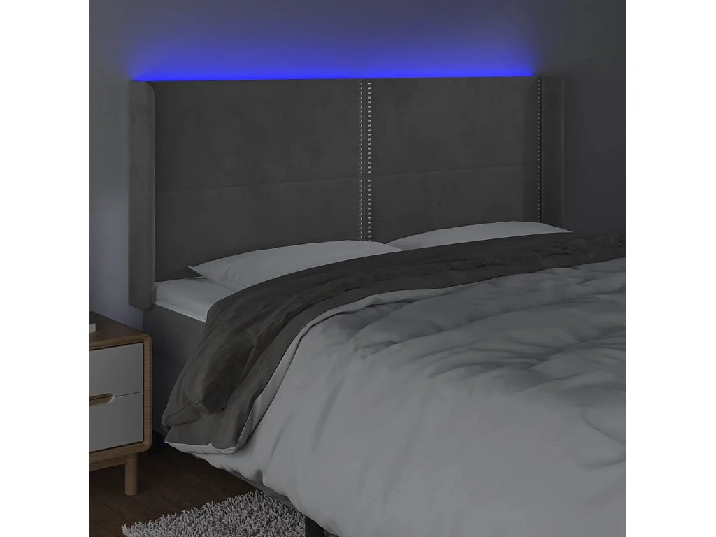 Testiera LED Grigio Chiaro 203x16x118/128 cm Velluto