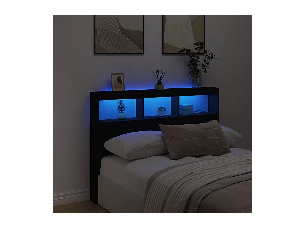 Hoofdbord kledingkast met LED zwart 140x17x102 cm