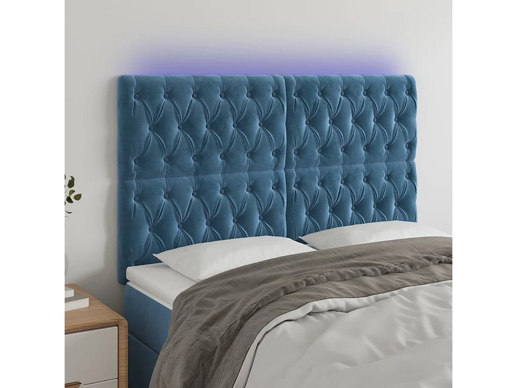 Tête de lit à LED Bleu foncé 144x7x118/128 cm Velours