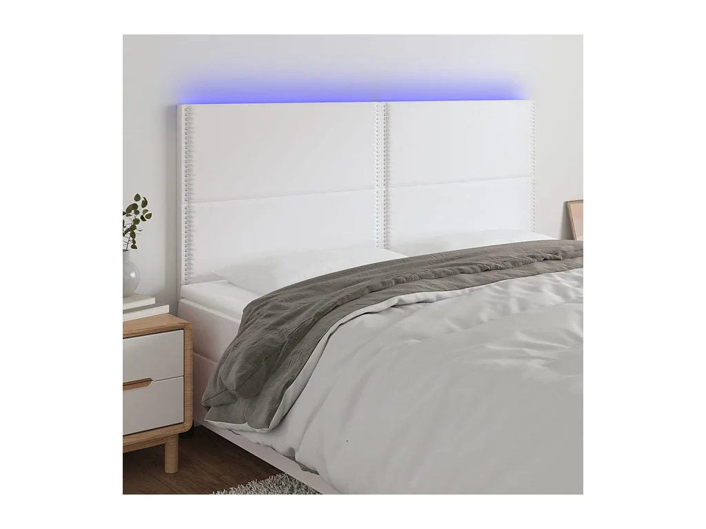 Tête de lit à LED Blanc 200x5x118/128 cm Similicuir