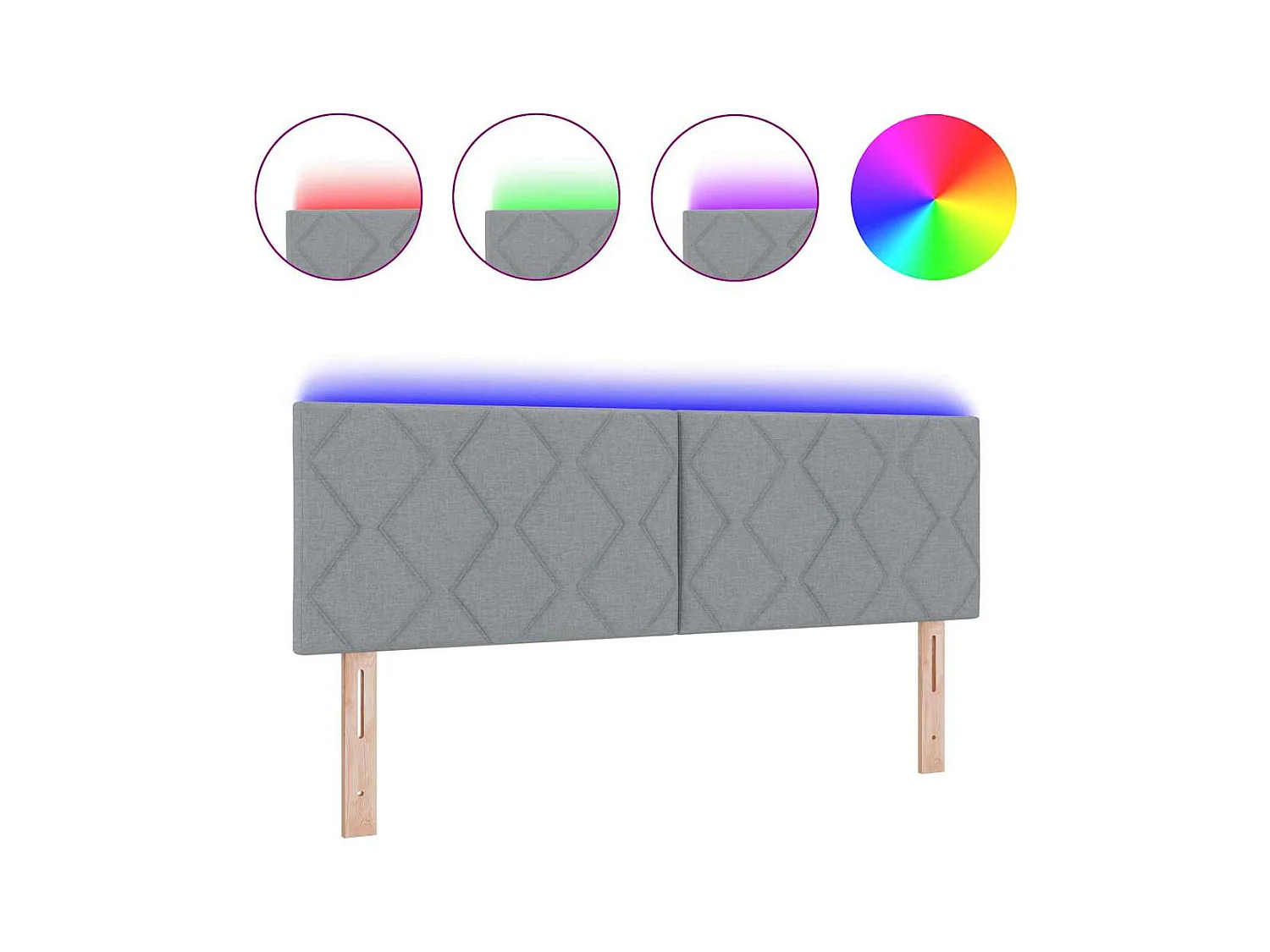 Testiera con luci LED Tessuto grigio chiaro 144 cm