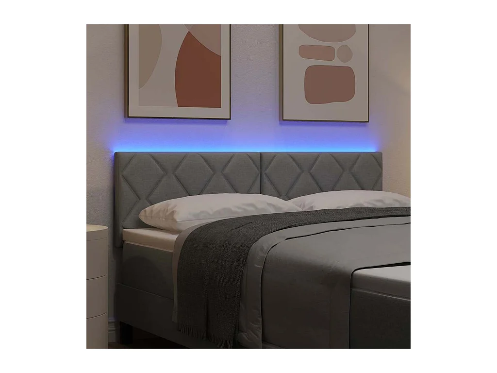 Testiera con luci LED Tessuto grigio chiaro 144 cm