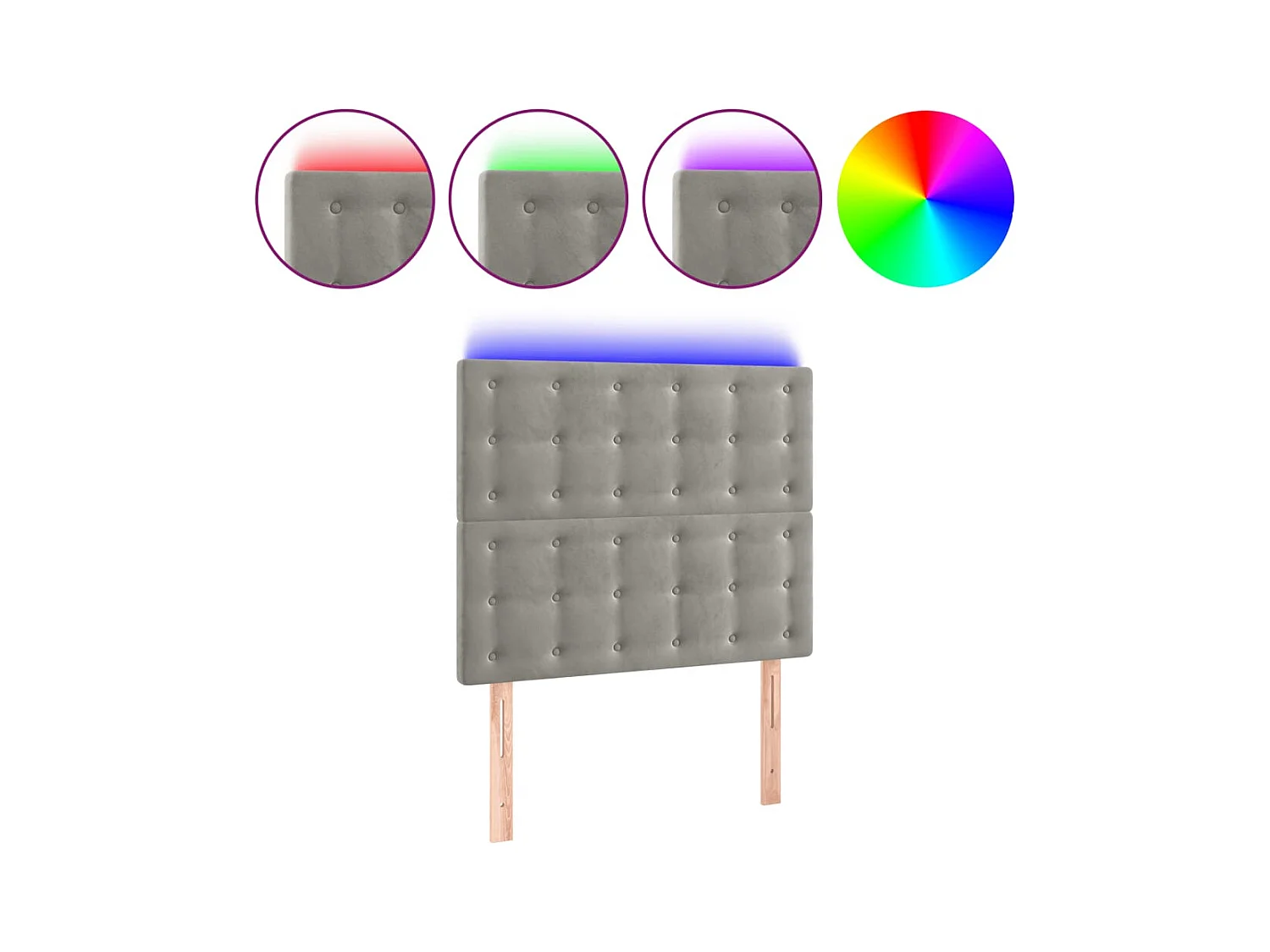 LED-Kopfteil Hellgrau 80x5x118/128 cm Samt