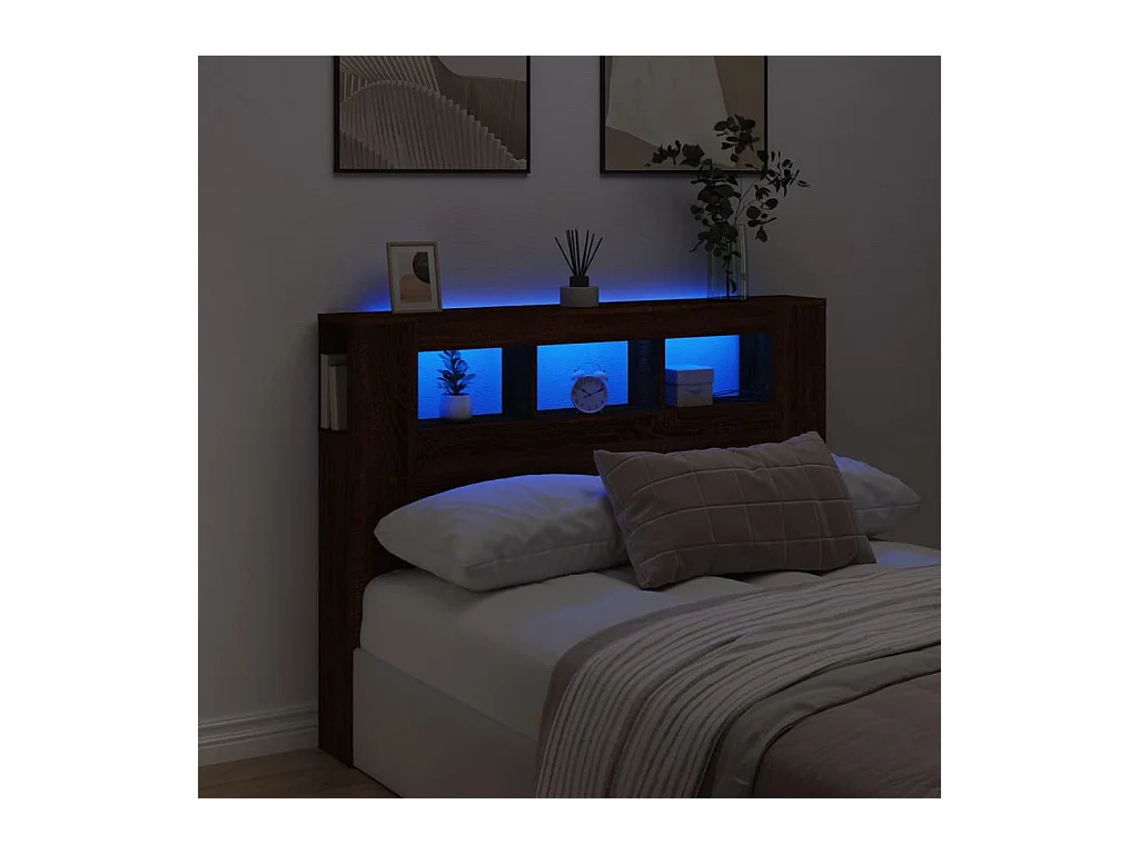 Cabecero LED roble marrón 140x18,5x103,5cm madera de ingeniería