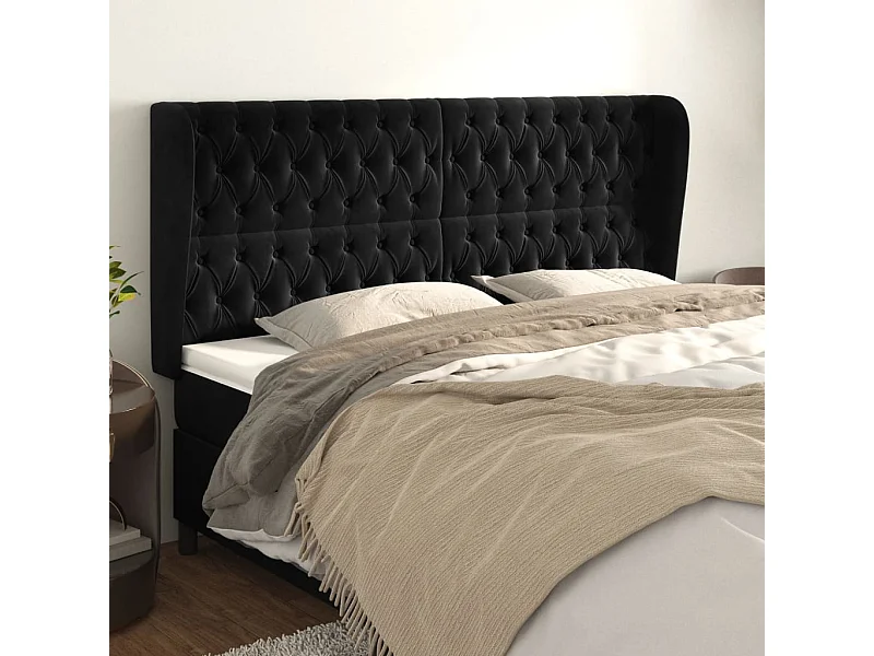 Tête de lit avec oreilles Noir 183x23x118/128 cm Velours