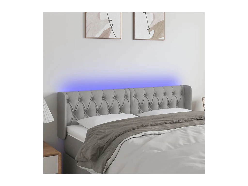 Tête de lit à LED Gris clair 163x16x78/88 cm Tissu