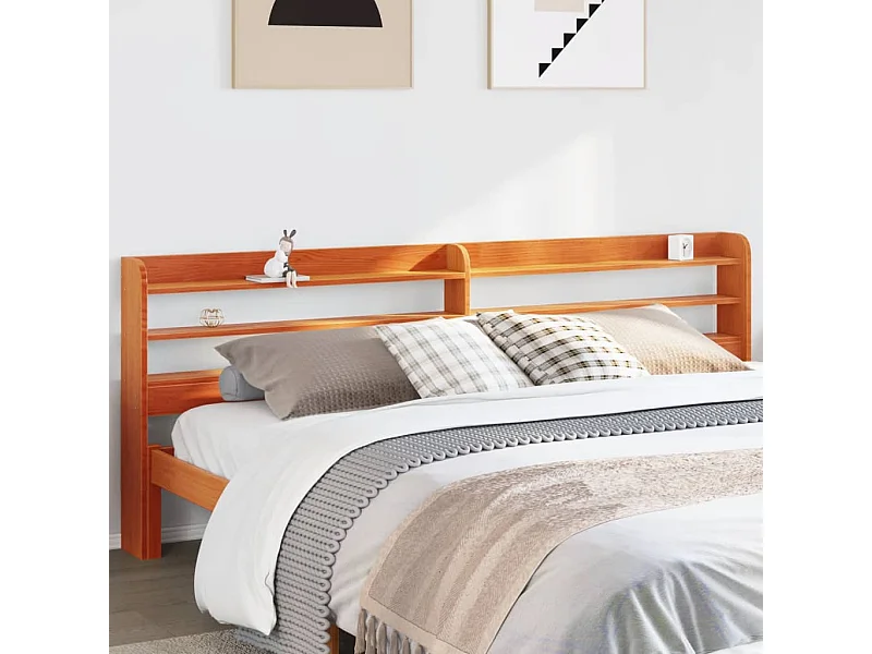 Testiera con ripiani, cera marrone, 180 cm, legno massello di pino