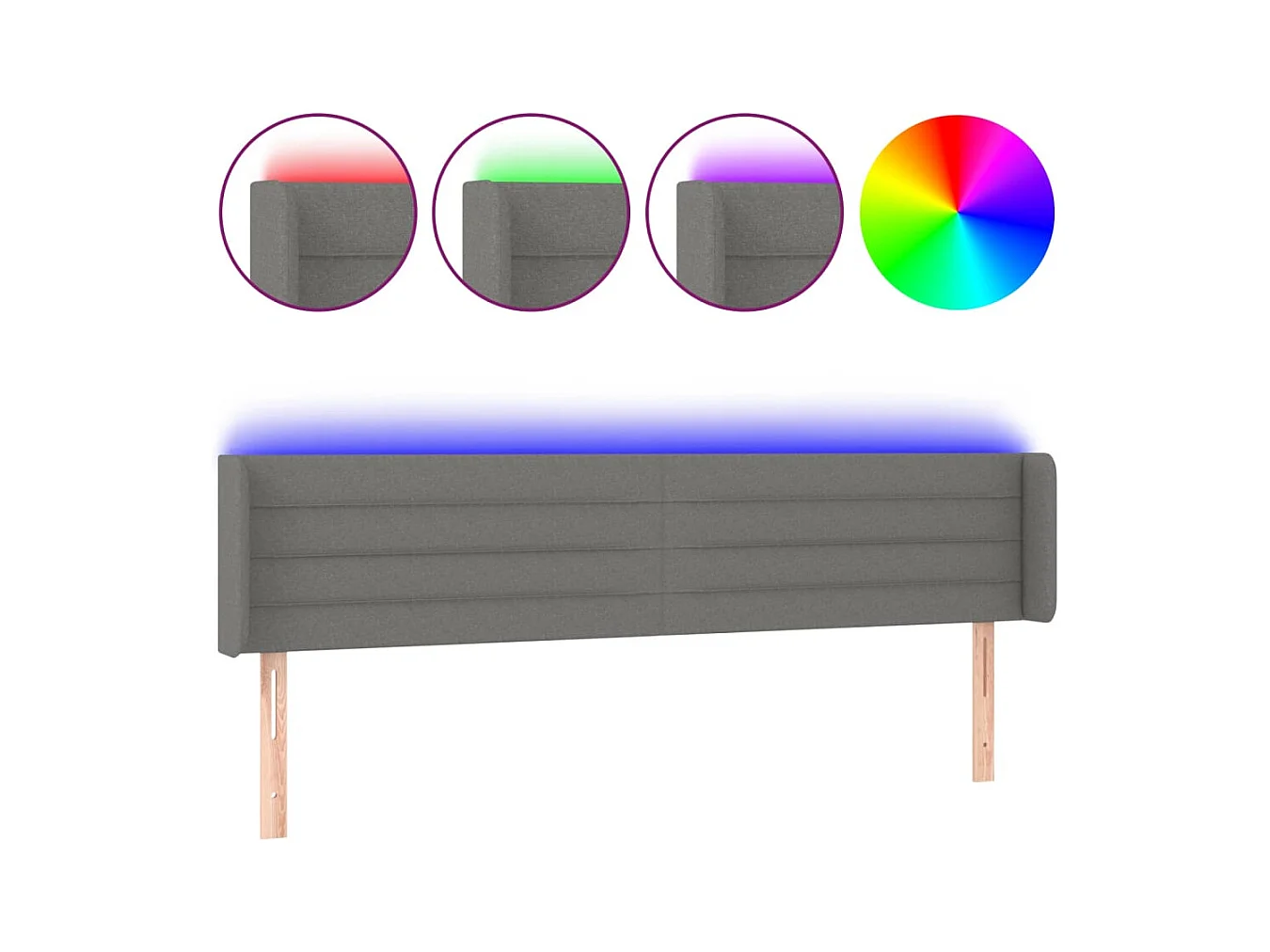 Tête de lit à LED Gris foncé 203x16x78/88 cm Tissu