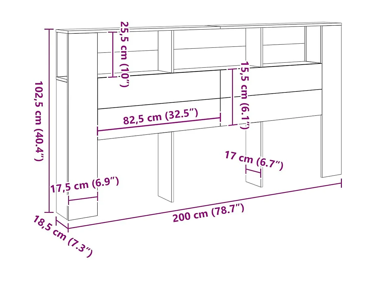 Mobile testiera in rovere fatto a mano 200x18,5x102,5 cm