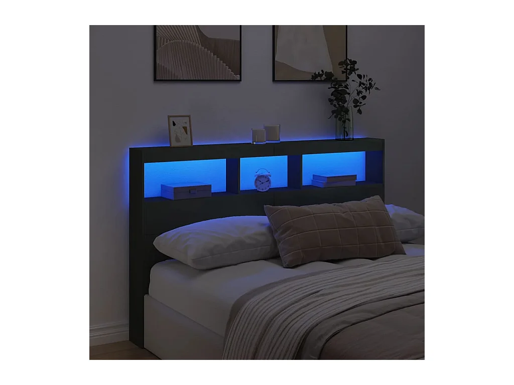 Kopfteil Kleiderschrank mit LED schwarz 160x17x102 cm