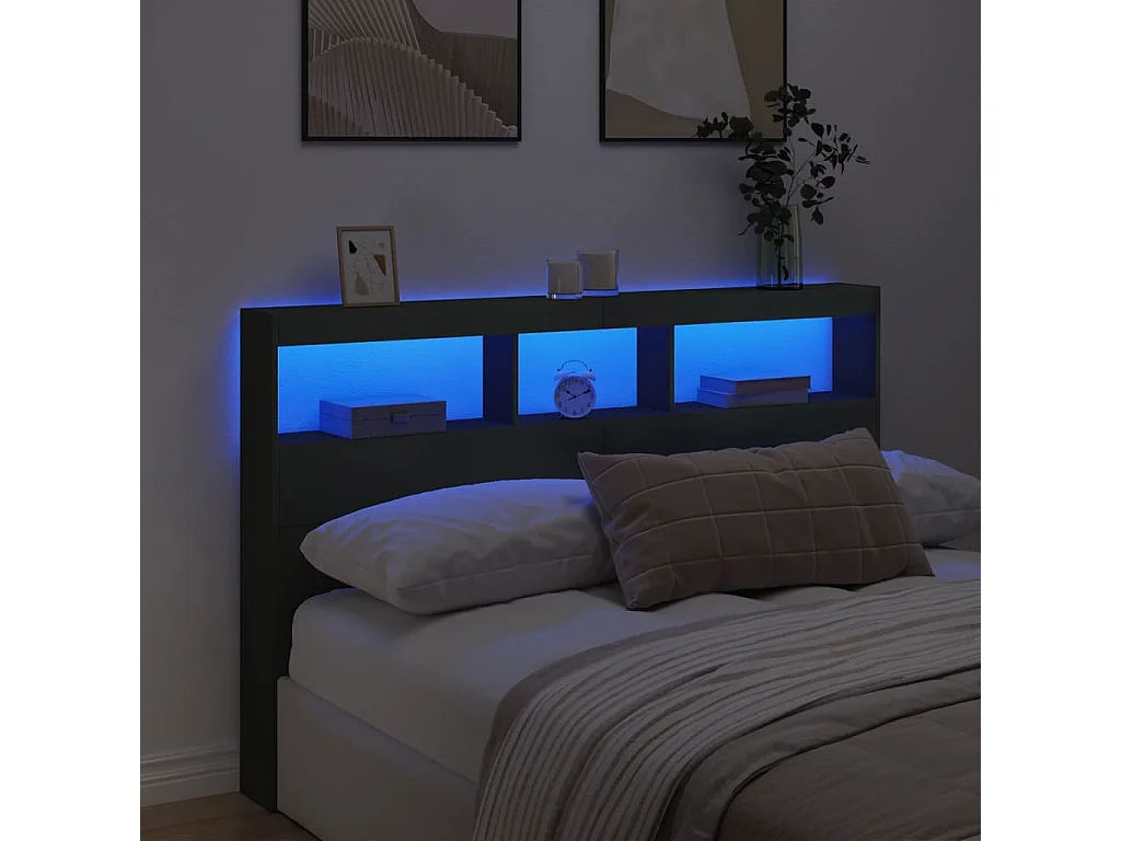 Armadio testiera con LED nero 160x17x102 cm