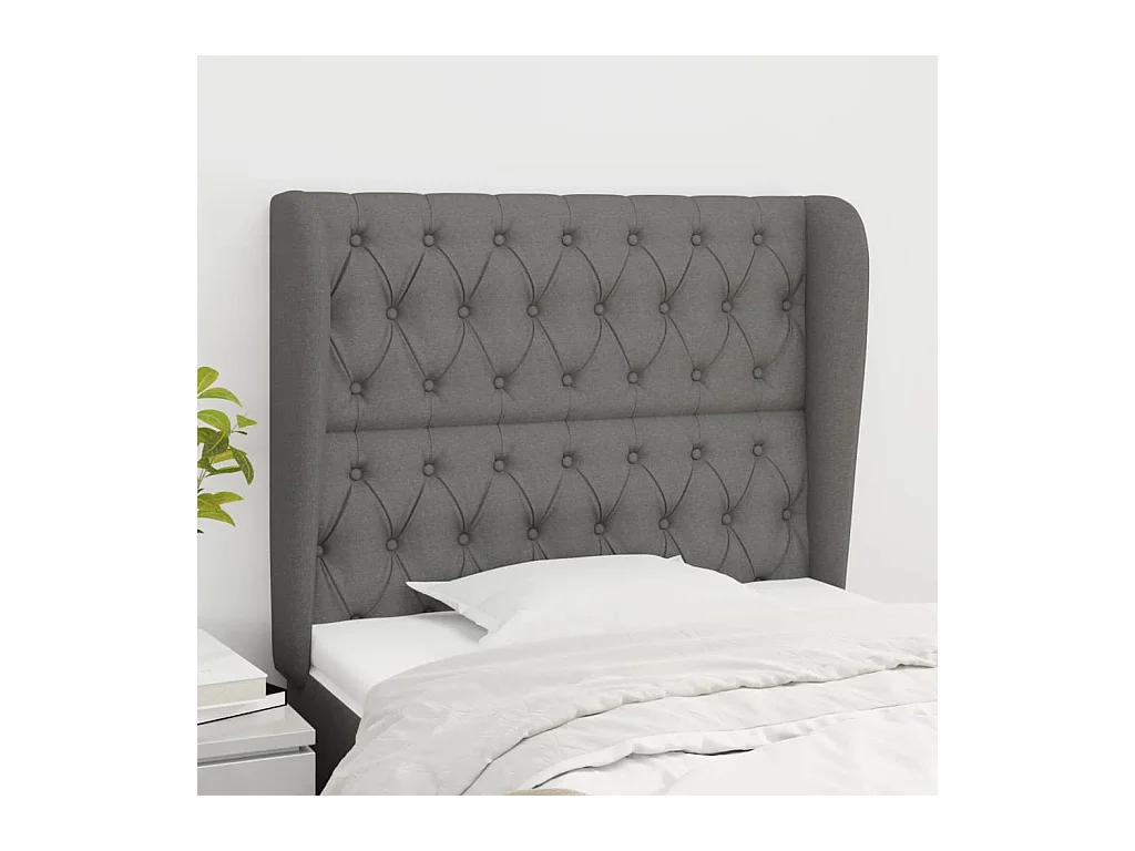 Tête de lit avec oreilles Gris foncé 93x23x118/128 cm Tissu