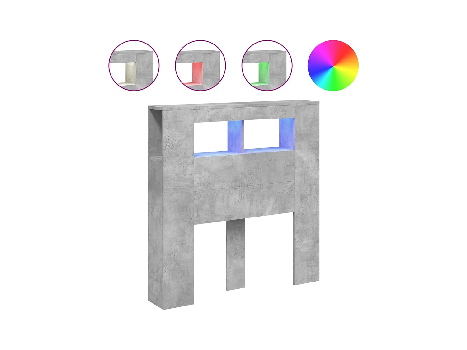 Betongrijs LED hoofdbord 100x18,5x103,5cm bewerkt hout