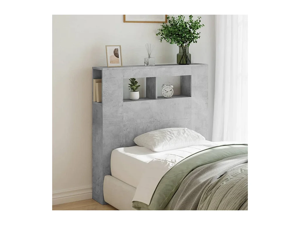 Betongrijs LED hoofdbord 100x18,5x103,5cm bewerkt hout