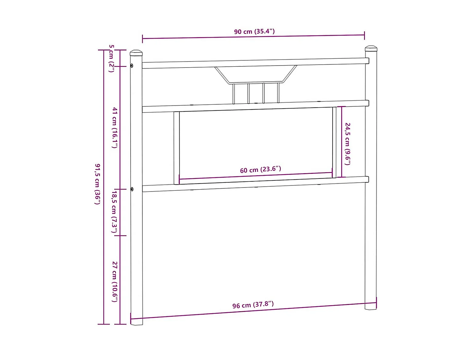 Gerookt eiken hoofdbord 90 cm bewerkt hout en staal