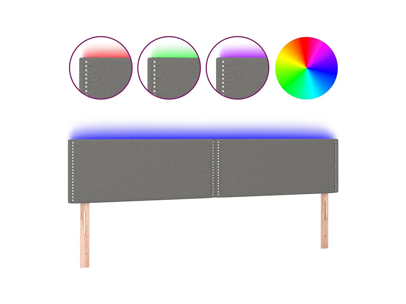 LED Hoofdbord Donkergrijs 200x5x78/88 cm Stof