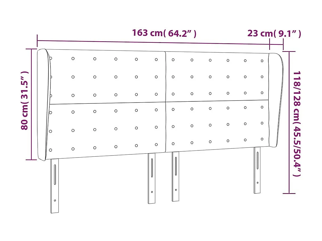Tête de lit avec oreilles Gris clair 163x23x118/128 cm Tissu