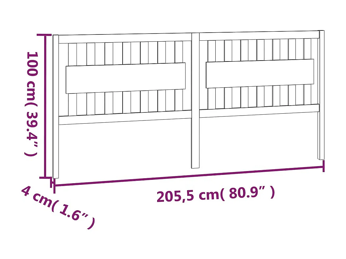 Wit hoofdbord 205,5x4x100 cm Massief grenenhout