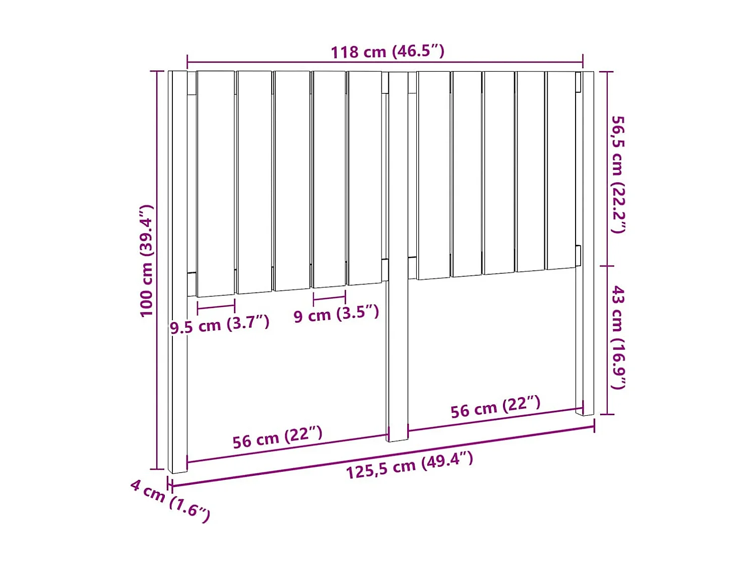 Hoofdbord 125,5x4x100 cm Massief grenenhout