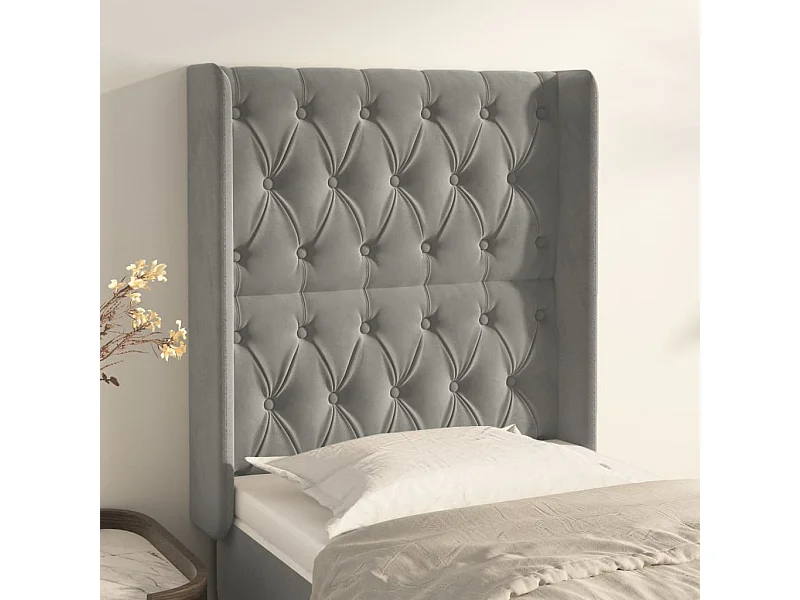 Tête de lit avec oreilles Gris clair 83x16x118/128 cm Velours