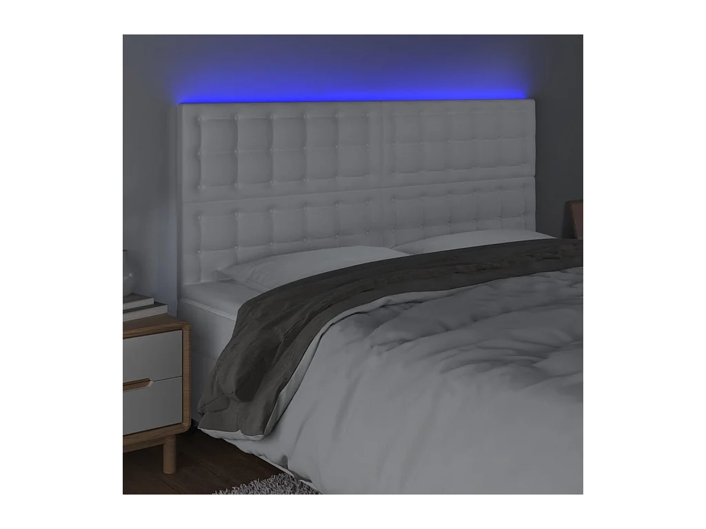 Cabecero LED Blanco 160x5x118/128 cm Piel sintética