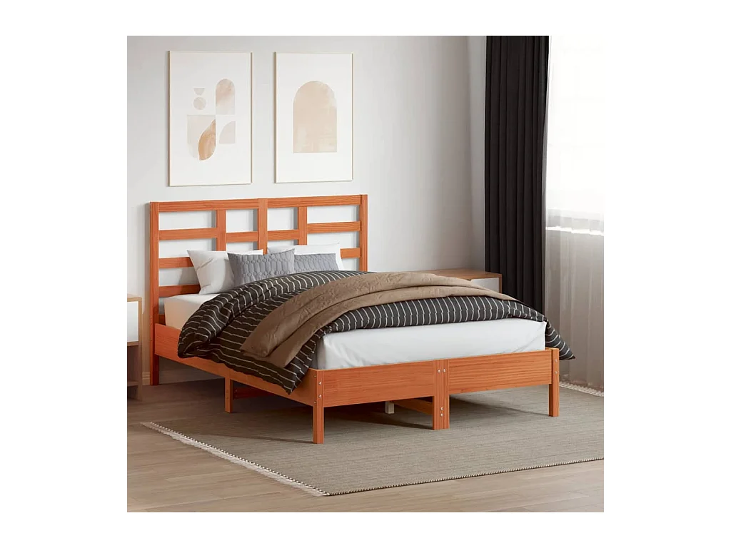 Cabecero encerado marrón 135 cm madera maciza de pino