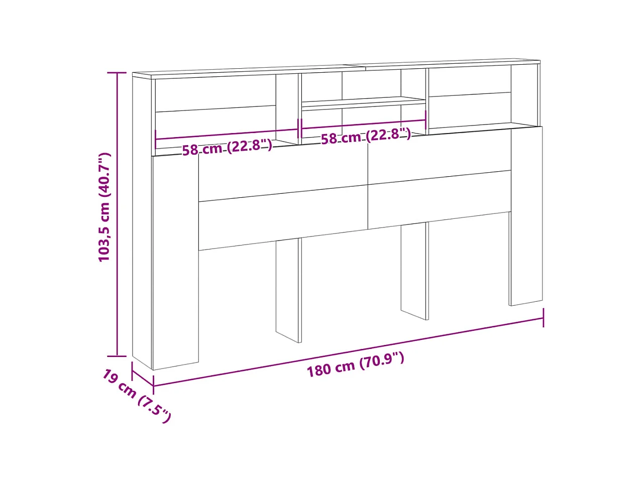 Altholz-Kopfteilschrank 180x19x103,5 cm