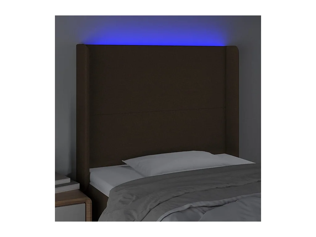 Cabecero LED Marrón Oscuro 103x16x118/128 cm Tela
