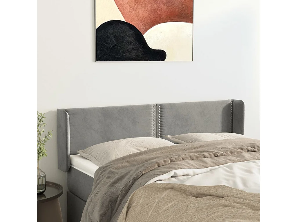 Testiera con ali Grigio chiaro 147x16x78/88 cm Velluto