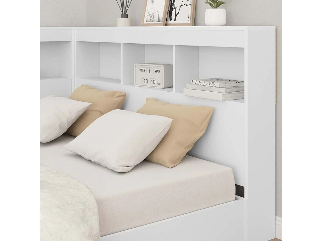 Cabecero de madera de ingeniería blanco con almacenaje de 120 cm