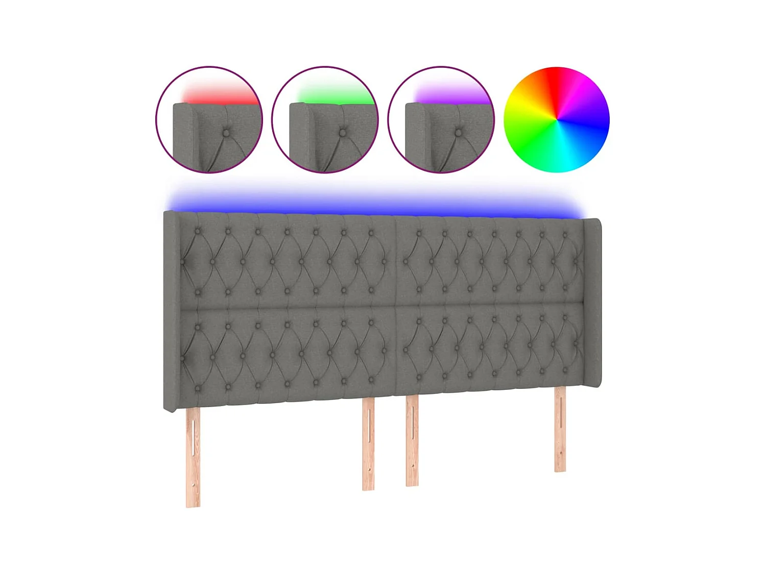 LED hoofdbord Donkergrijs 183x16x118/128 cm Stof