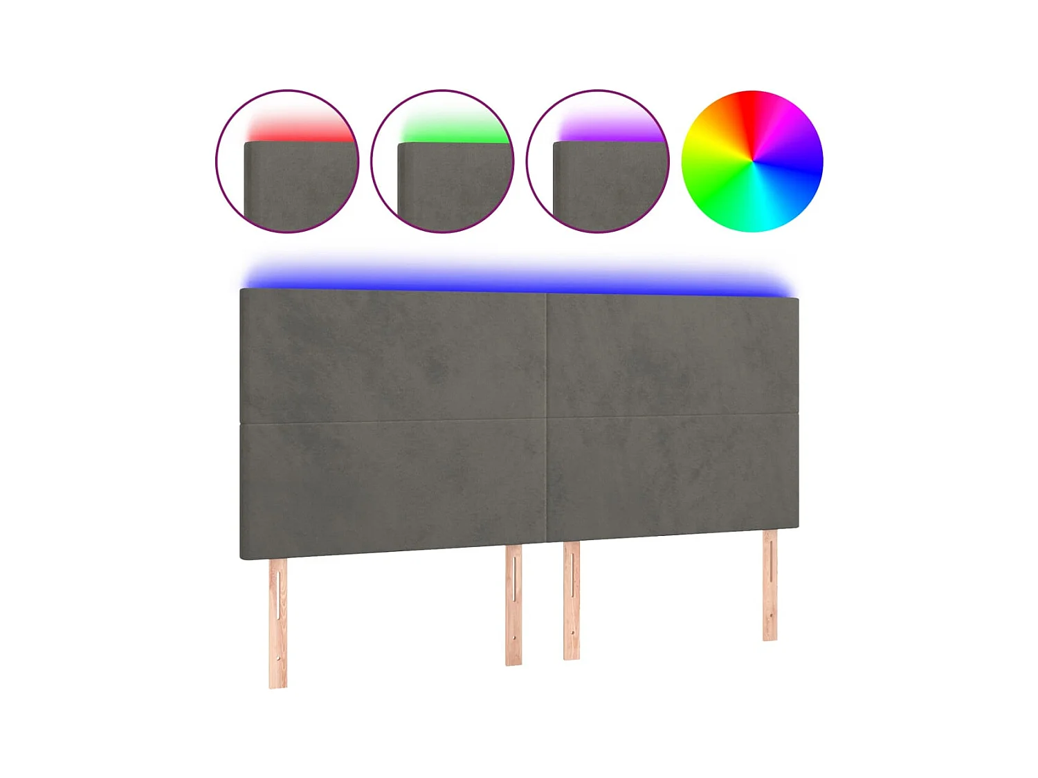 LED Hoofdbord Donkergrijs 180x5x118/128 cm Fluweel