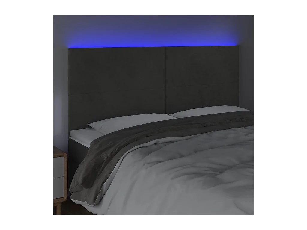 LED Hoofdbord Donkergrijs 180x5x118/128 cm Fluweel