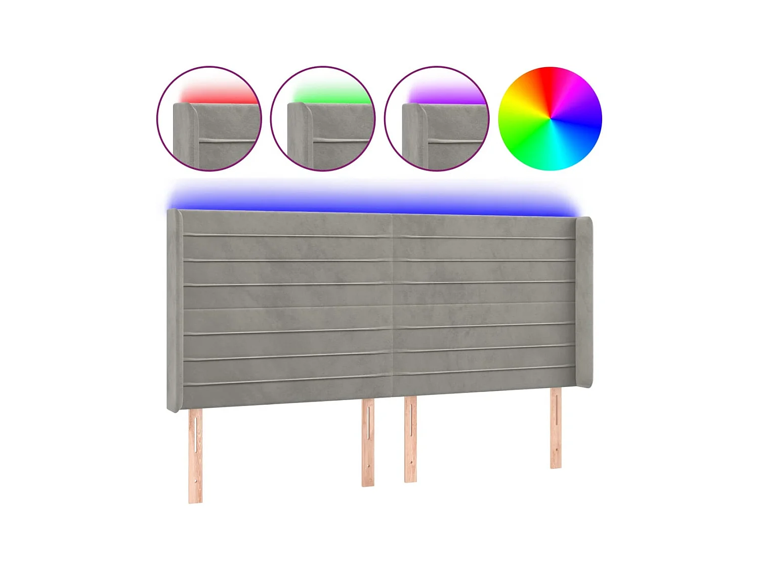 Tête de lit à LED Gris clair 183x16x118/128 cm Velours