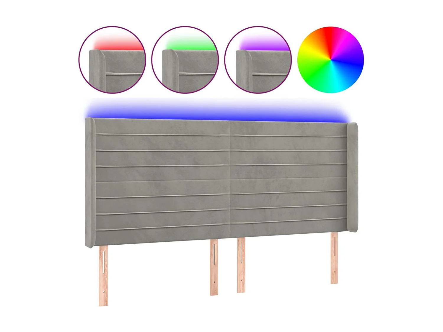 LED Hoofdbord Lichtgrijs 183x16x118/128 cm Fluweel