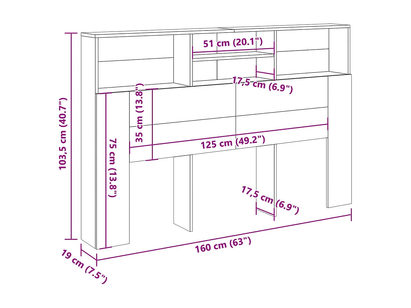 Oude houten hoofdeindekast 160x19x103,5 cm