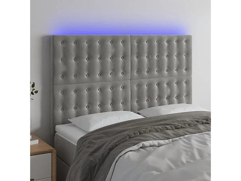 Tête de lit à LED Gris clair 144x5x118/128 cm Velours