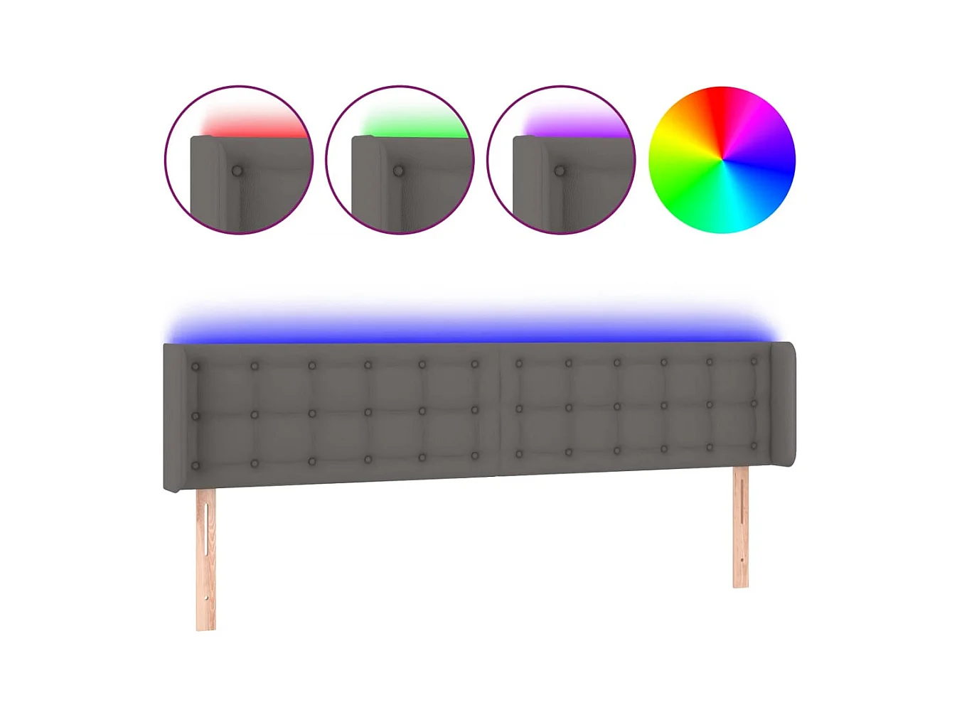 LED-Kopfteil Grau 203x16x78/88 cm Kunstleder